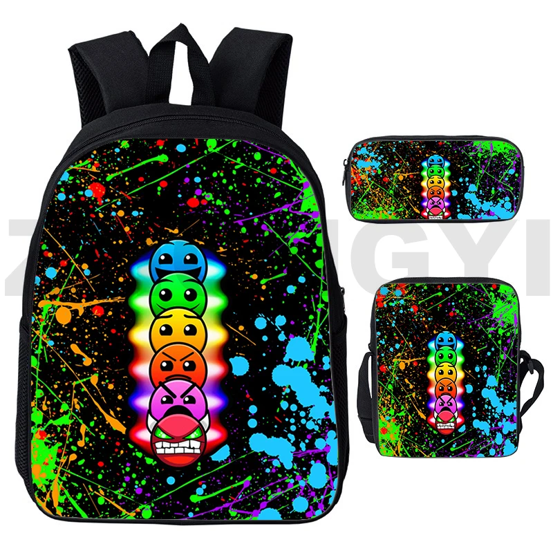 

Popular Angry Geometry Dash 3D Backpacks Teens High Street School Bags 3 Pcs/Set Large Capacaity Rucksacks Fashion Travel Bag