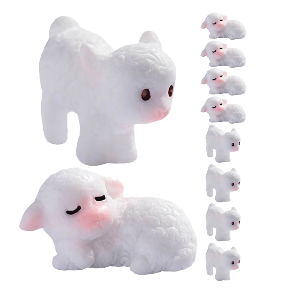 

10pcs Mini Sheep Figurines Cute White Animals Decorative Lawn Landscape Resin Statues Tiny Cartoon Goat naments