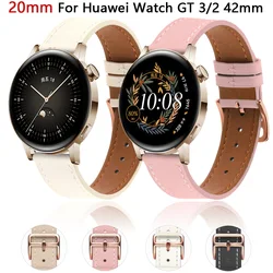 20mm Leather Band Wrist Strap For Huawei Watch GT3 GT 3 Pro 43mm GT2 GT 2 42mm Smartwatch Straps Replacement Bracelet Wristband