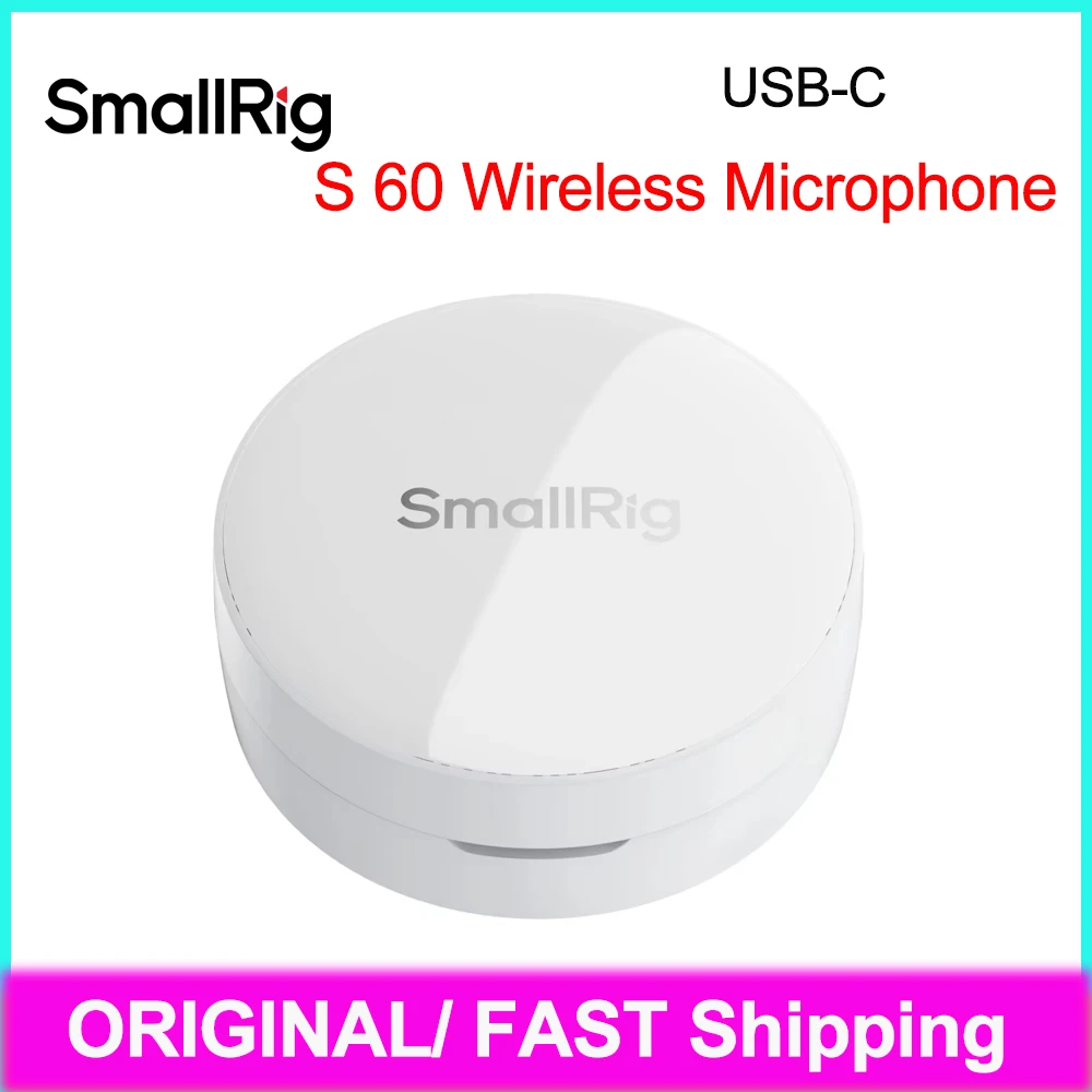 Smallrig S60 Mini Wireless Microphone 48khz 24-bit Audio Recording White USB-C Lightweight Microphone 300m Signal Transmission