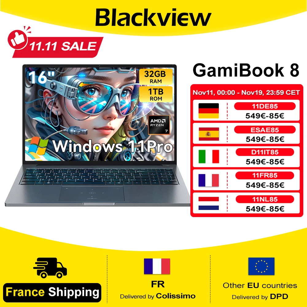 بلاك فيو GamiBook 8 AMD R7 7735HS 16 بوصة 32 جيجابايت RAM + 1 تيرابايت ROM 5000 مللي أمبير لابتوب ويندوز 11 بر1920*1200 لوحة مفاتيح مضاءة 120 هرتز
