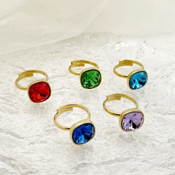 May@RZ Multicolor Zircon Cute Stainless Steel Open Ring For Men And Women's Jewelry Gift 14K Gold Plated Funny Finger Ring