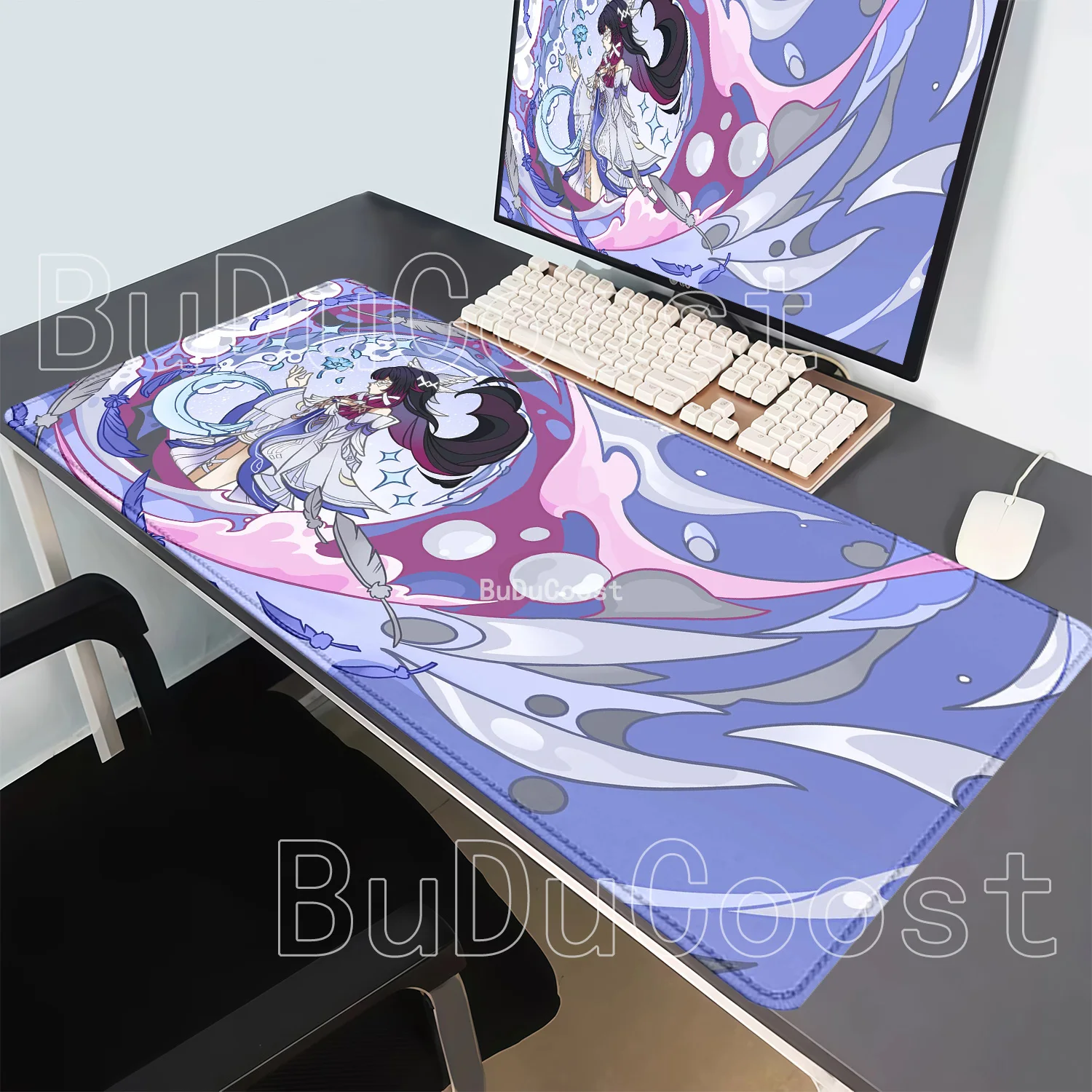 Genshin Impact Gaming Columbina XXL Overlock Large Mouse Pad Non-slip Base Keyboard Anime Esports Desk Mat HD Printing Mousepad