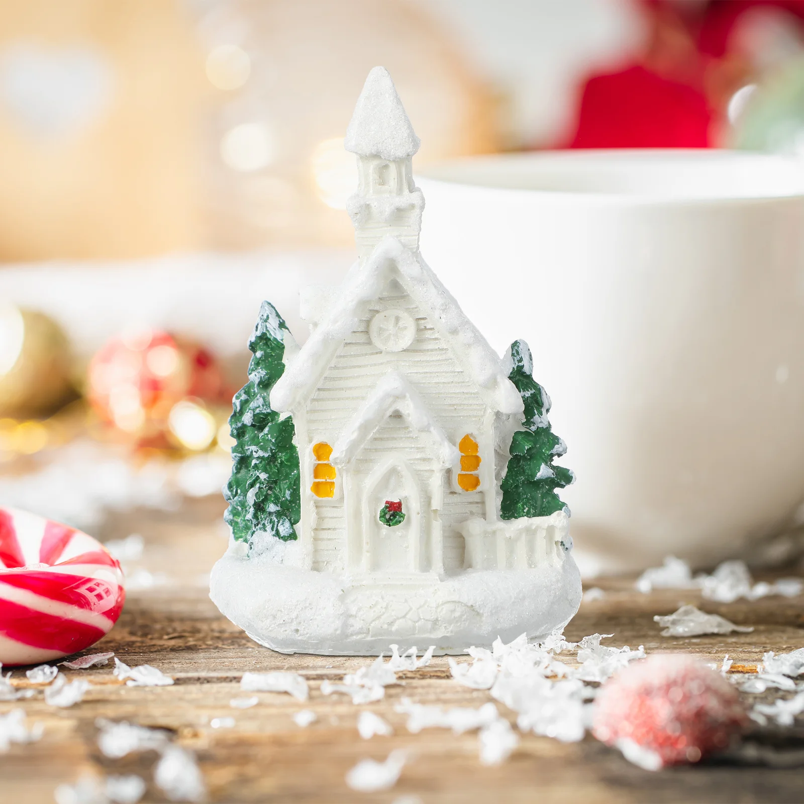 

3Pcs Resin Christmas Village Houses Lighted Miniature Xmas Decor Tabletop Holiday Display Mini House Mini Village Houses Lighted