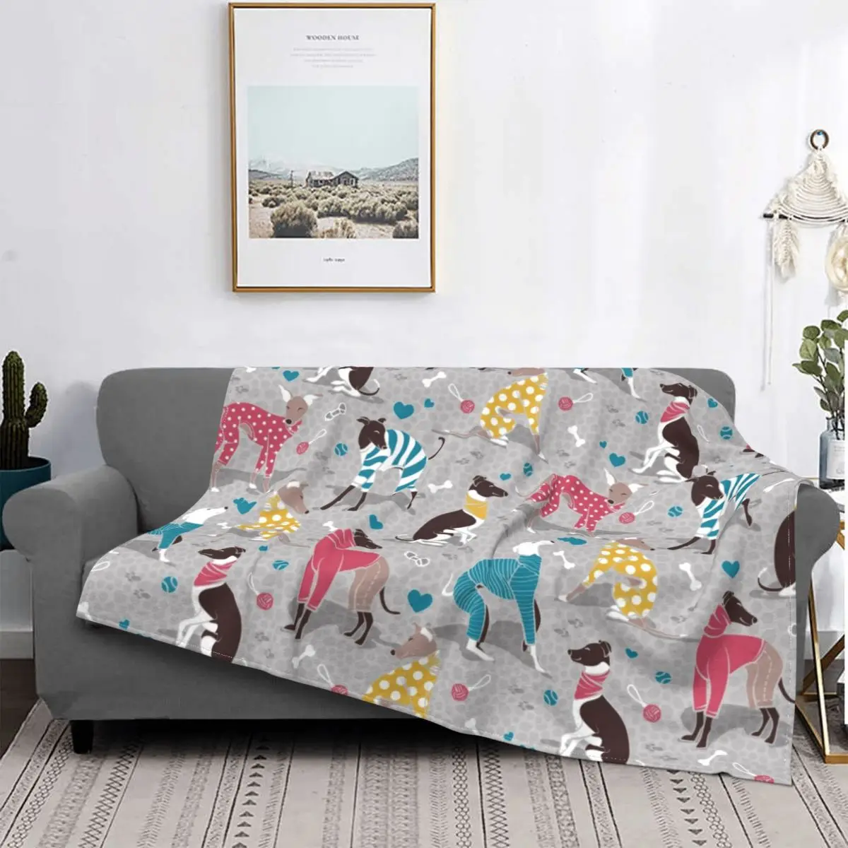 Whippet Greyhounds Dogwalk Blanket Fleece Soft Flannel Dog Sihthound Animal Throw Blankets for Bed Sofa Travel Spring Autumn