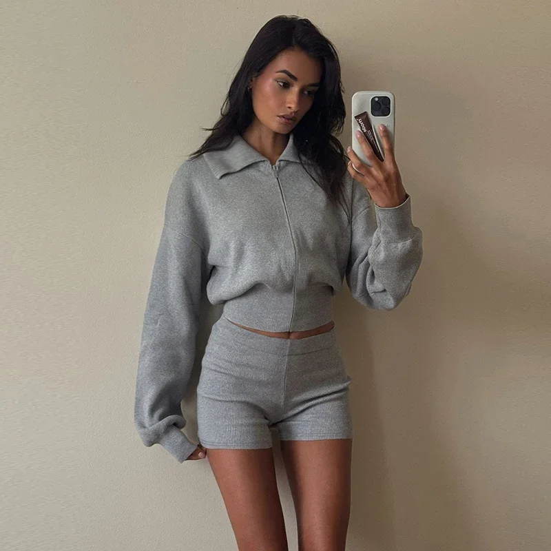 Women 2024 Casual Spring Autumn Long Sleeve Tops T Shirts Shorts Pant Two Piece Sets Outfits Basic jumpsuits