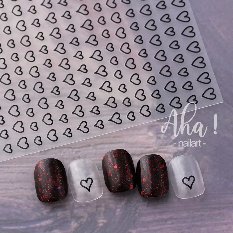 1 stücke 3d schwarzes Herz Nail Art Charms Aufkleber kawaii Liebe Nagel Dekorationen Abziehbilder selbst klebende Maniküre Slider Zubehör DIY