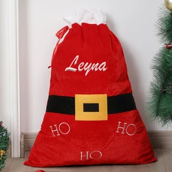 HoHoHo Christmas Large Velvet Drawstring Gift Bag Personalized Name Santa Claus Gift Christmas Backpacks Kid's Christmas Bags