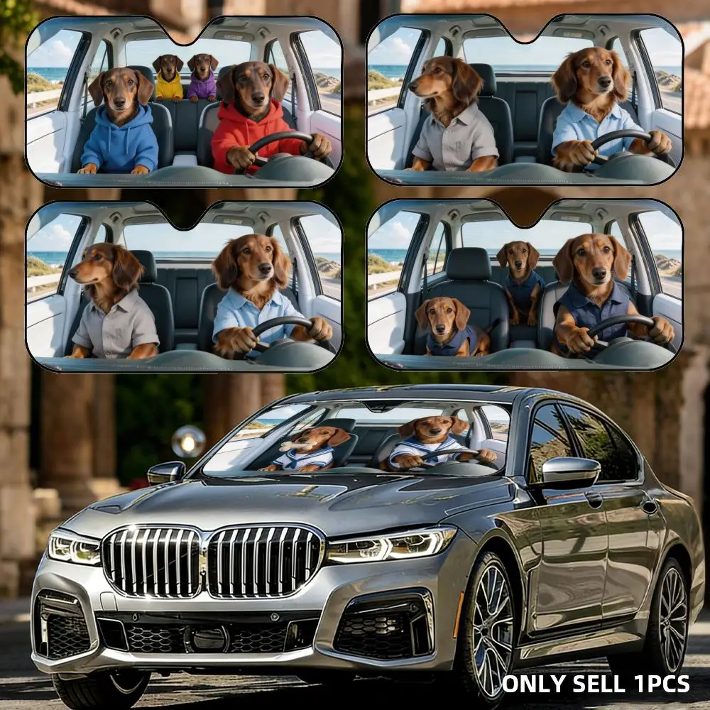 

Dachshund Long Car Crew Sun Visor Reusable Aluminum Foil Car Windshield Sun Visor UV Protector Heat Insulation Cover Shade
