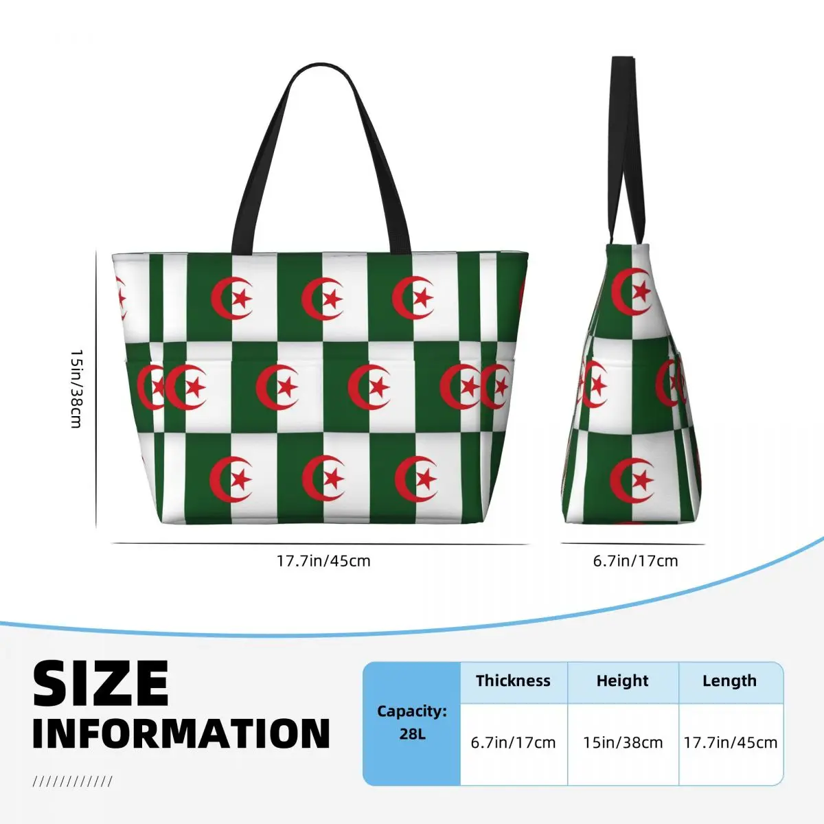 Algeria Official Flag Of Algeria Beach Tote Bag Sport Gym Yoga Duffle Large Tote Bag Women Travel Bag Fitness bag