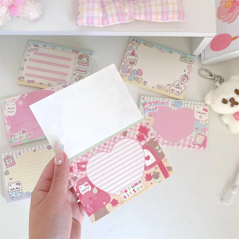 Ins Cute Cat Memo Pad Korean Scrapbooking DIY Kawaii Stationery Non Sticky Notes School Diary Message Memo Paper