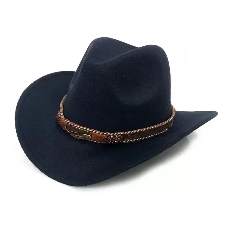 Unisex Autumn Winter Wool Felt Cowboy Hat Curved Brim Tibetan Jazz Fedora