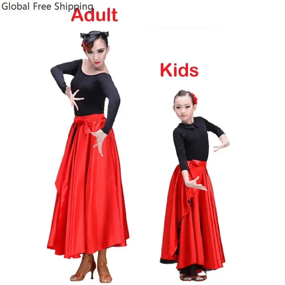 Falda Española de Flamenco para Mujer, Traje de Sevillana para Actuación, Talla Grande Negra, Satén para Carnaval
