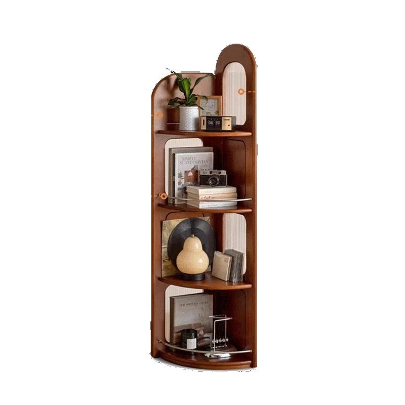 

French solid wood corner bookshelf Small apartment study retro storage rack Middle ancient style integrated triangular shelf aga