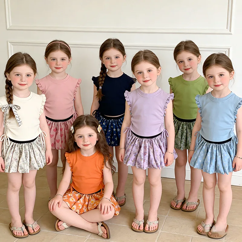 

Sweet summer outfit for girls2026New stylish laceTT-shirt and fluffy skirt fashionable children's two-piece outfit