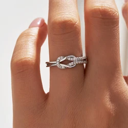 Silver Color Double Layer Kont Rings for Women Girls Tiny Cubic Zircon Stackable Finger Ring Engagement Jewelry Gift for Her