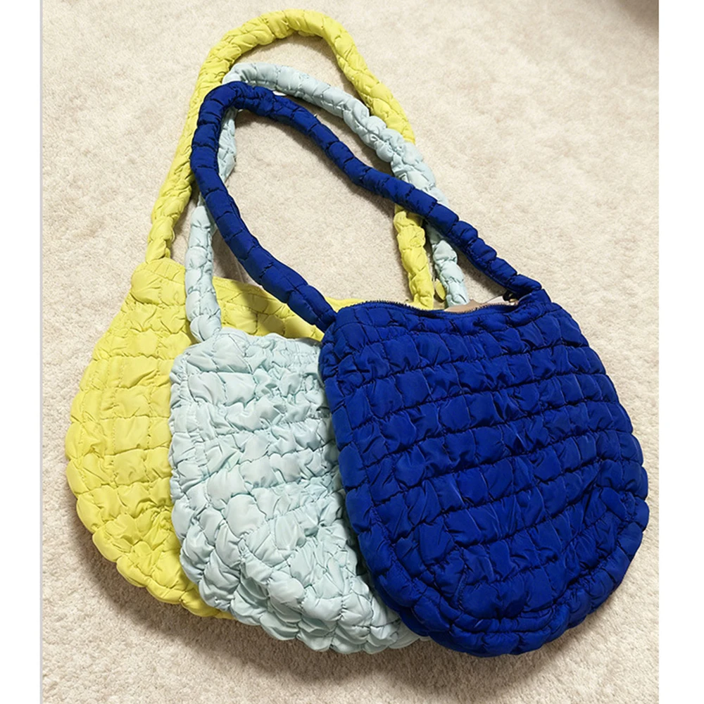 موضة البلايد الأفاق حمل المرأة حقيبة النايلون مبطن حقيبة كتف سعة كبيرة مبطن حقيبة كروسبودي Ruched سحابة المتسوق المحافظ #4