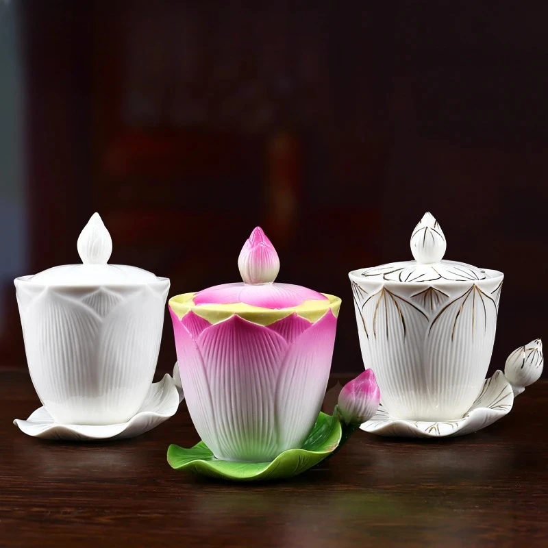 Ceramic Lotus Offering Cup Buddha Front Holy Water Cup Guanyin Offering Pure Water Cup Decoration feng shui  Buddhism