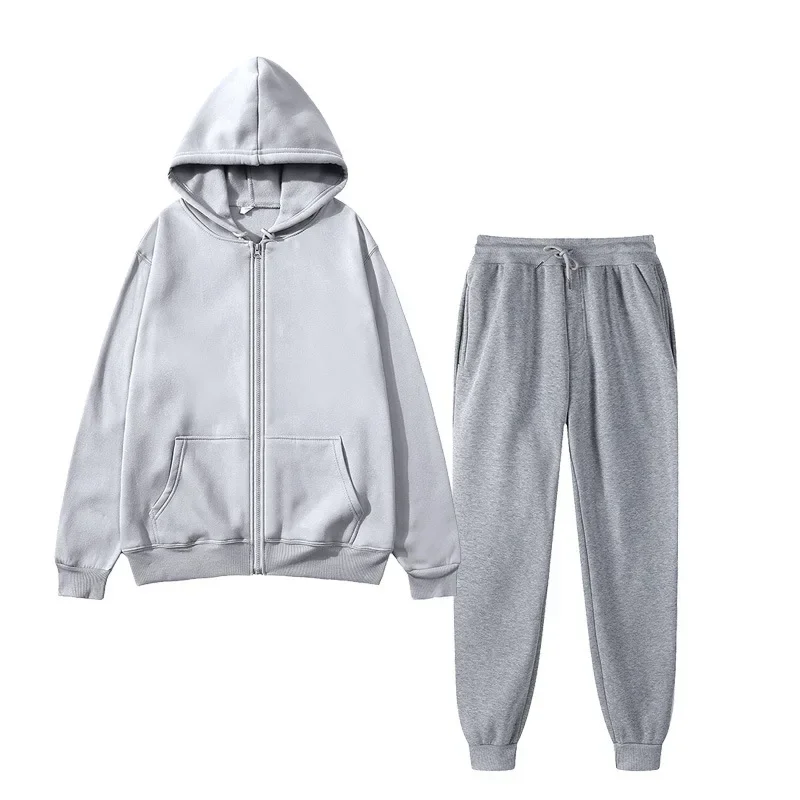 

Men Outdoor Training Set Solid Color Pullover Hoodie & Joggers Tracksuits Man Fit Gym Running SportWear Men Two Piece Set