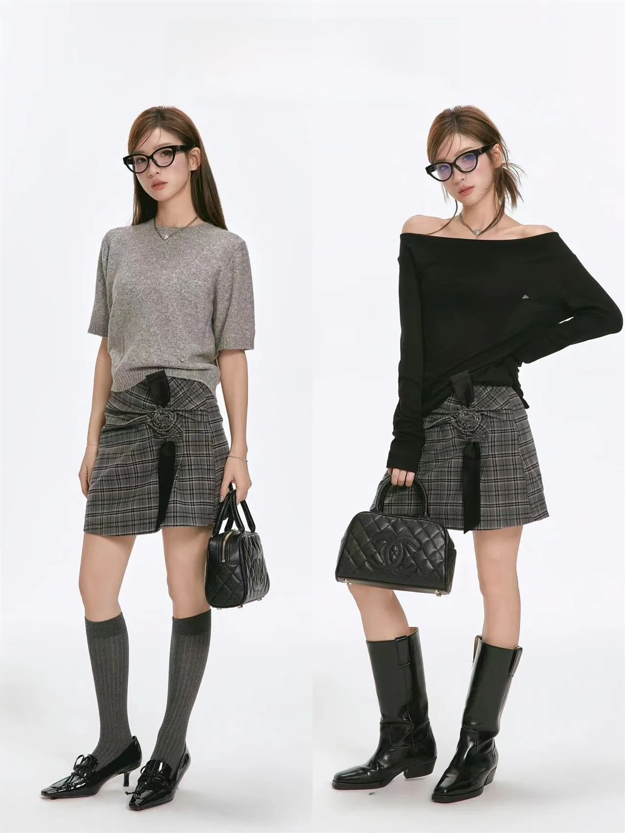 

Chen Fifteen Early Autumn 24 Tee Dimensional Rose Plaid Skirt Versatile Sli A-Line Skirt Polyester Fiber
