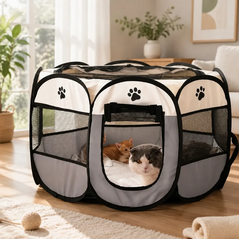 Portable Foldable Pet Tent Kennel Octagonal Dog Fence Puppy Shelter Cat Playpen Outdoor Travel Cage Easy Setup Pet House