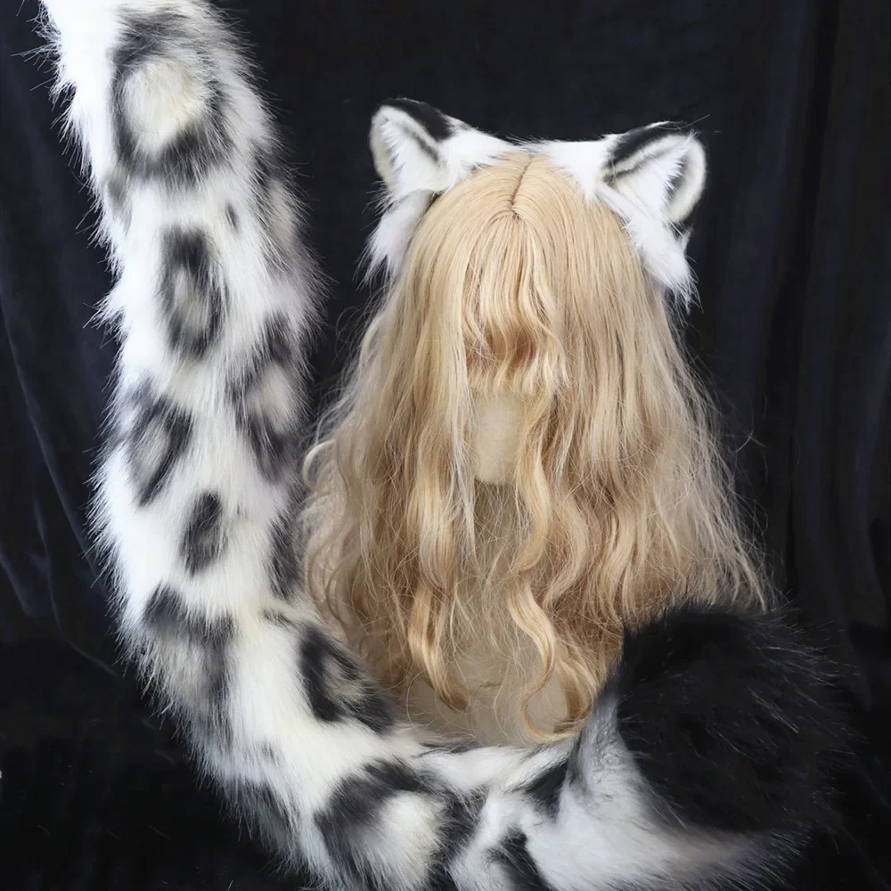 

Handmade Customized Halloween Props Animal Ear Simulation Original Snow Leopard Ear and Tail Hair Band Headwear Girl For Cosplay