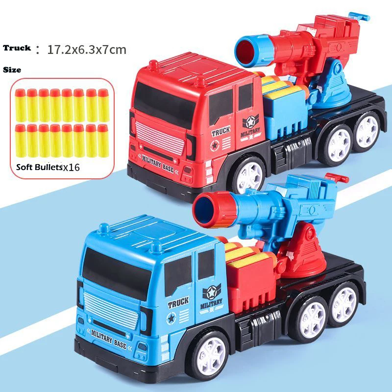 Pull Back Military Truck Toy with Missile Rocket Launcher Shooting Artillery Soft Bullets Gun Toys for Kids Boy Child Gift