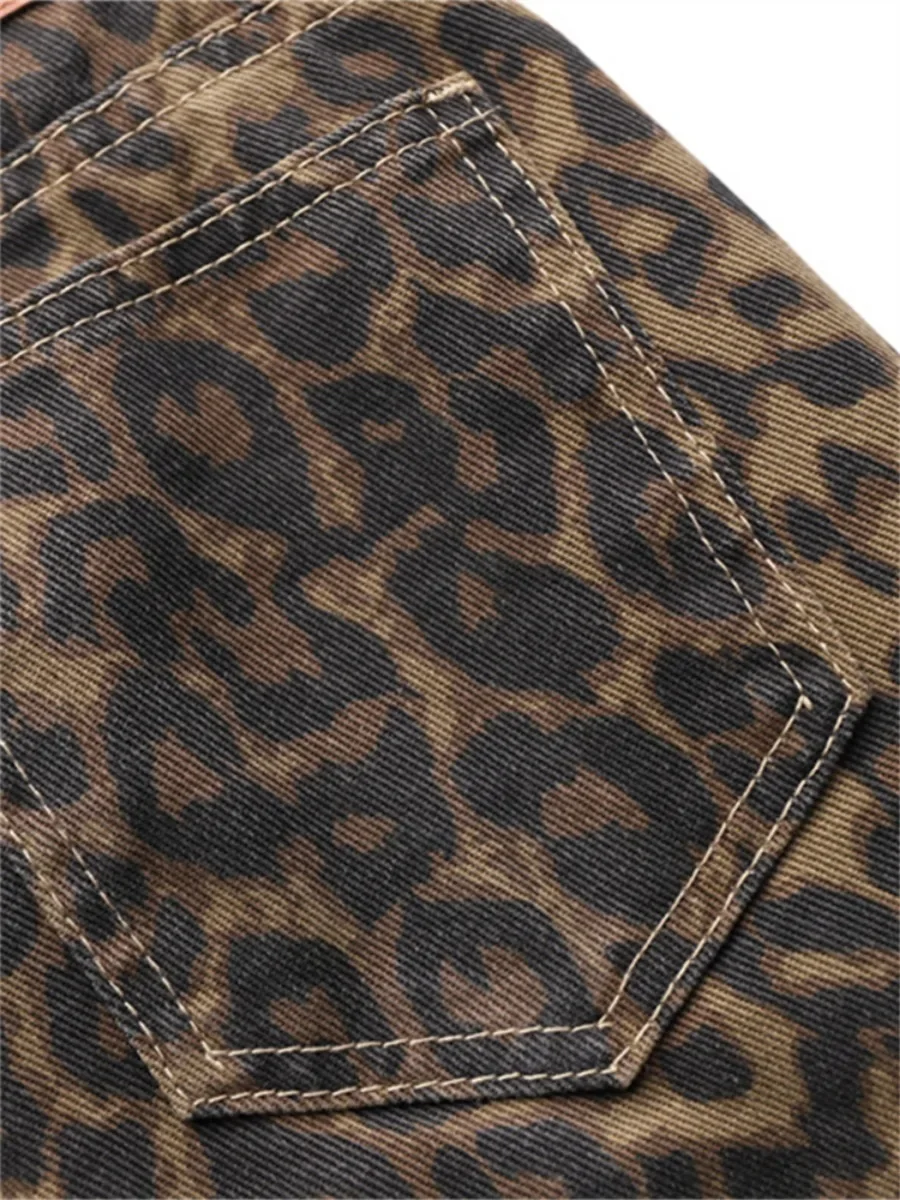 Luipaardprint jeans voor dames hoog getailleerde Y2k retro mode streetwear denim broek hiphop rechte wijde pijpen baggy jeans