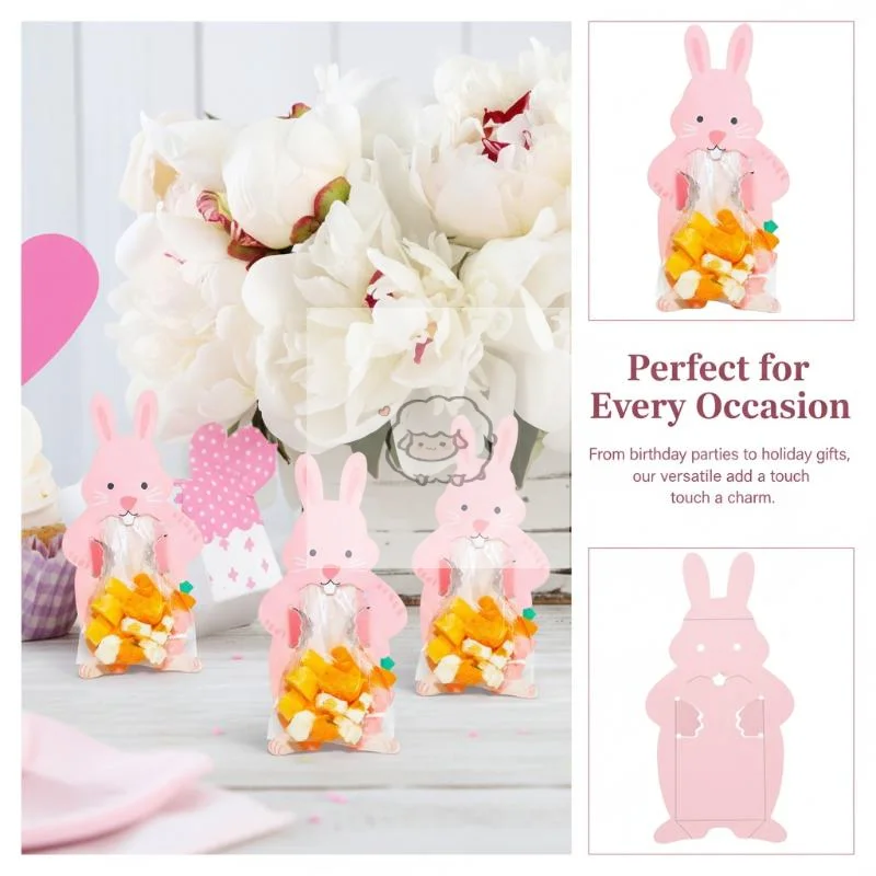 20Pcs Easter Bunny Candy Boxes, Bunny Greeting Cards, Paper Lollipop Cards, DIY Gifts For Easter Party Decoration