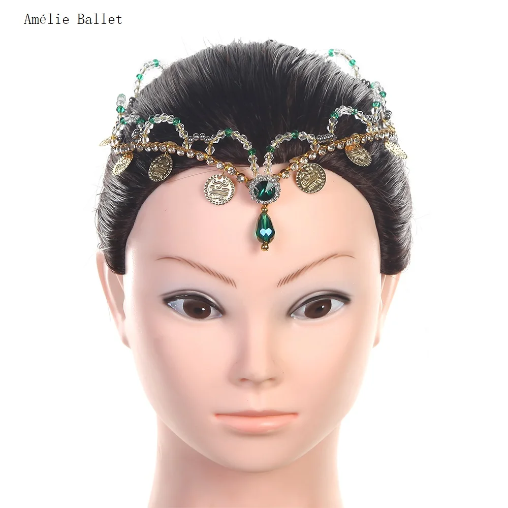 HB073 Free Shipping Gold Crown with Green Stones for Le Corsaire Hairwear La Esmeralda Headwear Girls Hair Accessories Headdress