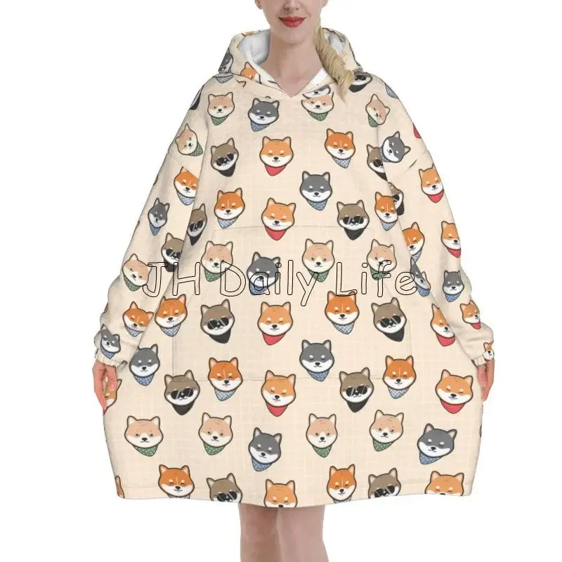 Linda manta con capucha para perro Shiba Inu para mujer, jersey de Franela suave, sudadera de gran tamaño, cálida y acogedora manta de Sherpa de lana