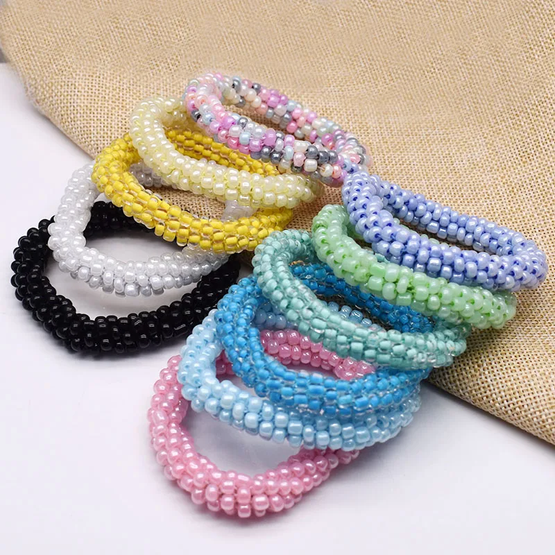 New Hair Accessory Glass Beads Bracelet And Hair Tie Elastic Hair Rope Simple Scrunchies Ponytail Headdress For Women Bracelet