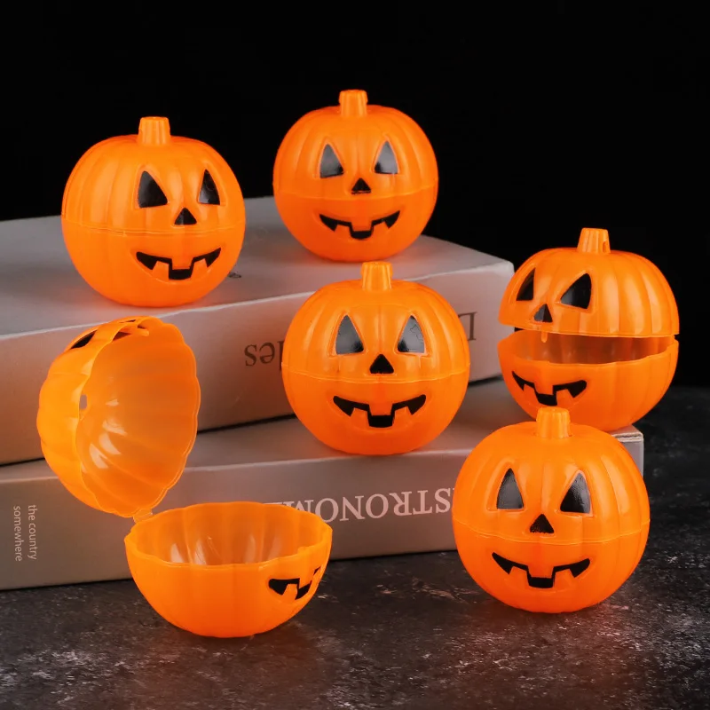 Halloween Pumpkin Plastic Candy Box Gift Snacks Storage Box DIY Gifts Treat Boxes Packaging Container for Halloween Party Decor