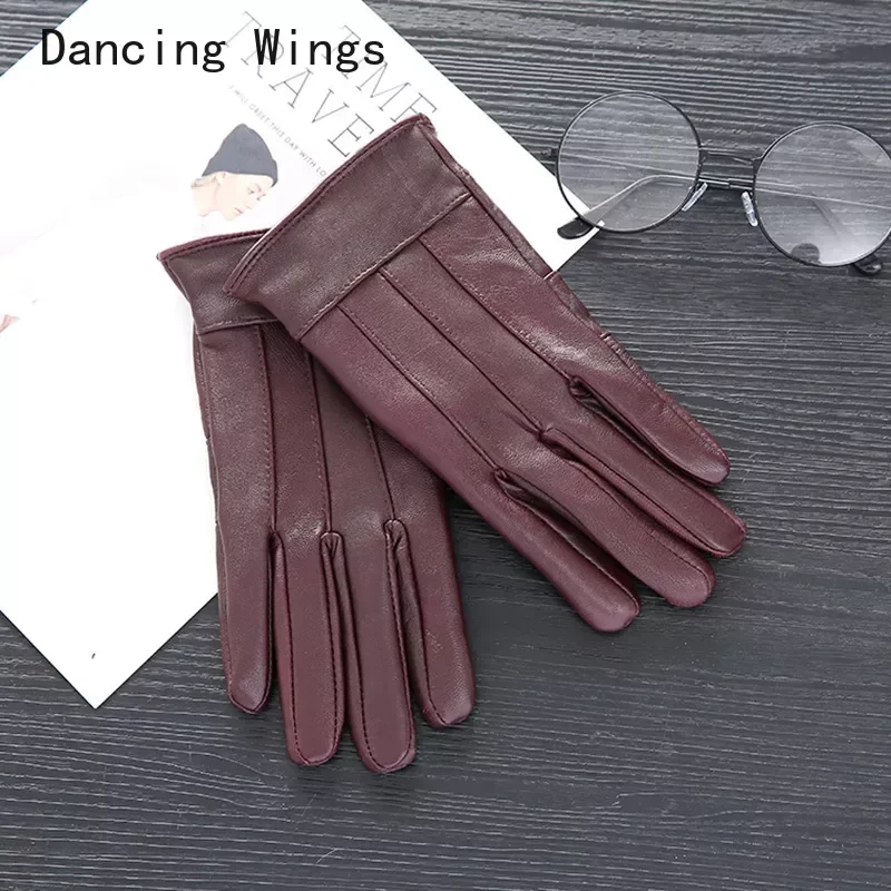 Autumn winter Leather gloves sheepskin gloves ladies women gloves warm plus velvet buttons multi - color