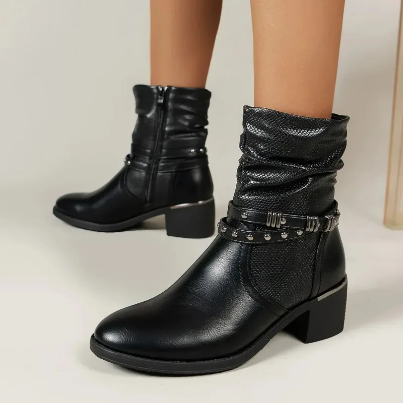 Botas de Mujer, botines de Mujer de tacón grueso, cómodas, informales, Botas altas con cremallera y punta estrecha, Botas Chelsea, zapatos de Mujer 2024
