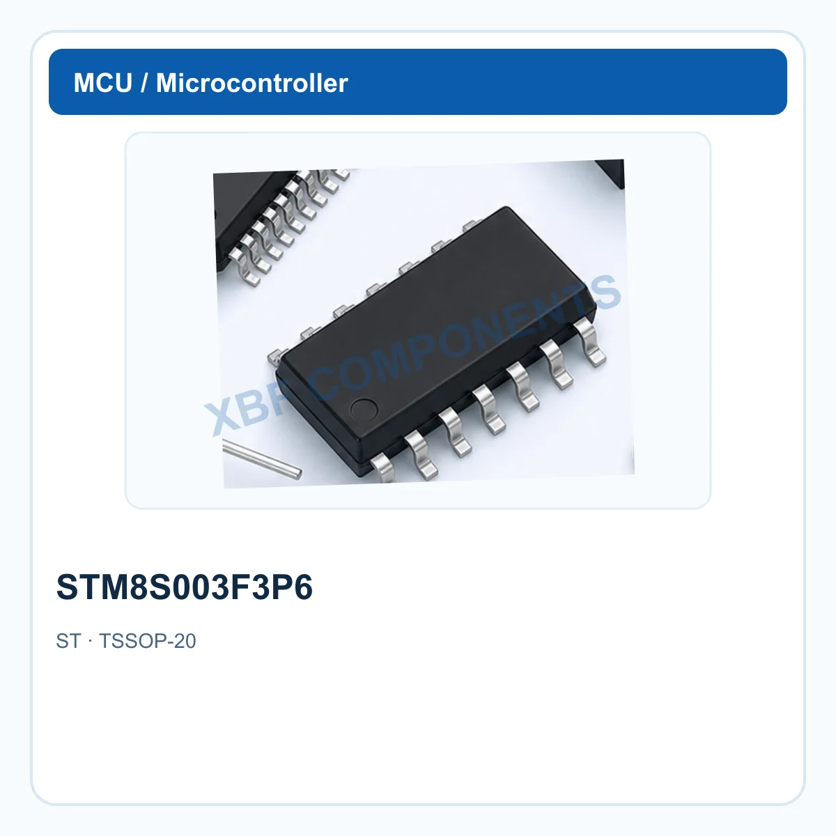 ST STM8S003F3P6 Microcontroller IC 8-bit MCU, 16 MHz, 8 KB Flash, 1 KB RAM, 2.95-5.5 V TSSOP-20