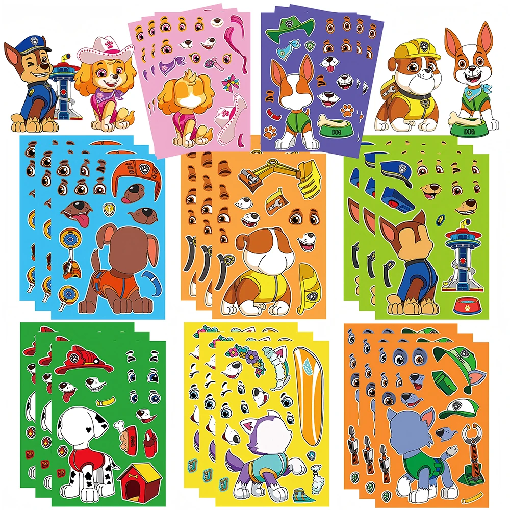 8/16 piezas de pegatinas de rompecabezas de dibujos animados de Patrulla Canina, juego de bricolaje para armar caras, calcomanías divertidas, juguetes de rompecabezas para armar, regalo