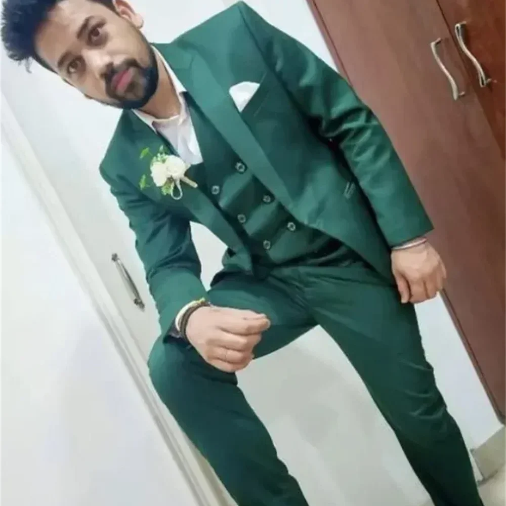 

2025 модные мужские костюмы-тройки, темно-зеленая куртка с жилетом и брюками, размер ЕС/США/Великобритании XS-6XL для официальных мероприятий