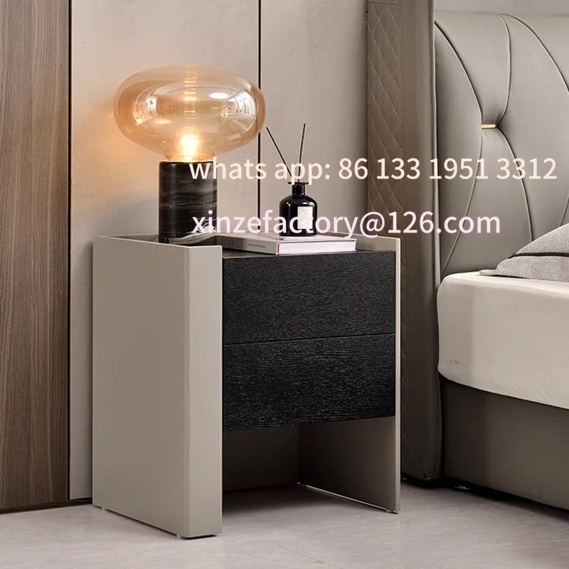 

Customizable Italian minimalist solid wood paint bedside table simple modern bedroom Nordic creative storage side cabinet
