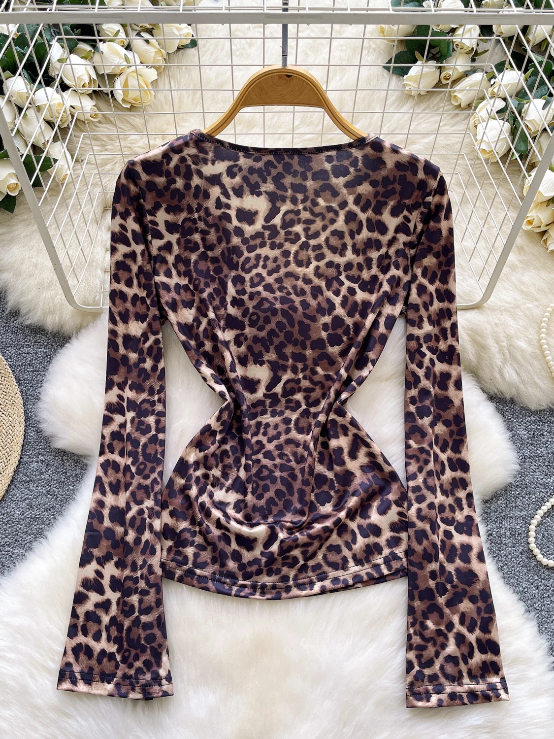 

Женская футболка Pure Desire Sle Long Sve с леопардовым принтом и кружевной отделкой, модный топ с V-образным вырезом и принтом тай-дай для поездок на работу