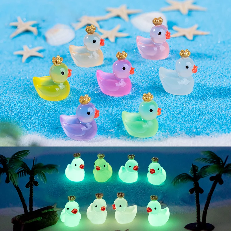 1PC Micro Landscape Dollhouse Decoration Mini Fluorescent Crown Duck Ornament Miniature Figures Tiny Duck Resin Handicraft