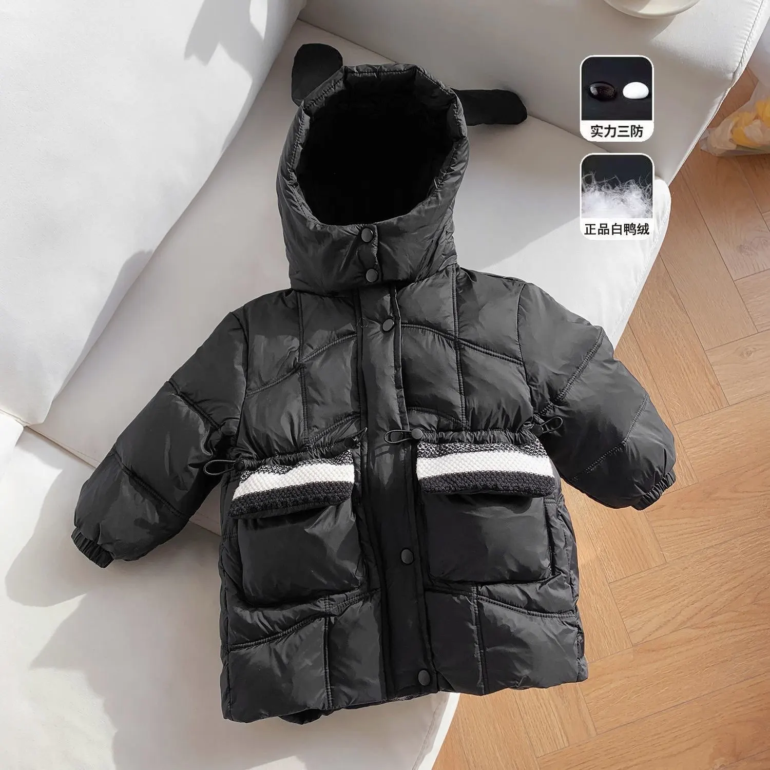 Girls Mid Long Hooded Down Jacket Winter New Kids White Duck Down Parka Baby Toddler Warm Coat Fashion Outerwear Clothing