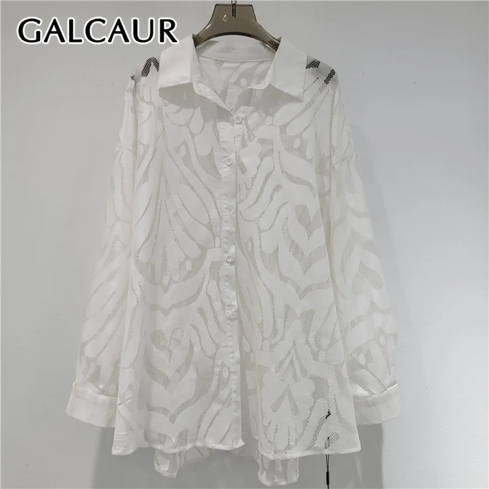 

GALCAUR Solid Slimming Minimalism Blouse for Women Lapel Long Sleeves Patchwork Single Buttons Elegant Top Female Fashion New