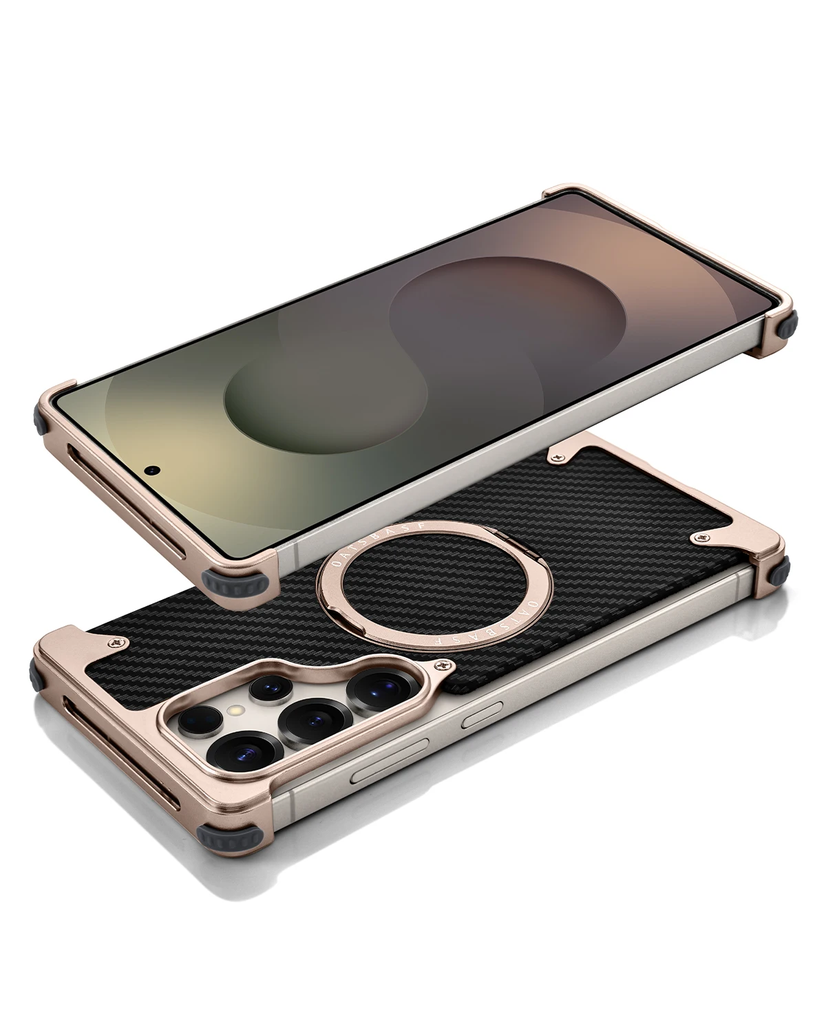 Eary Phone Case For Samsung Galaxy S25 Ultra With 360 Rotatable Magnetic Stand Shockproof Protector Cover Carbon Fiber Texture