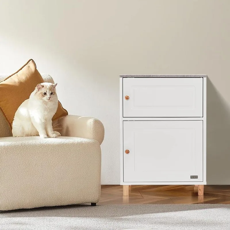 Litter Box Enclosure, Odor-Free Design, Storage Cabinet, Easy-Clean, and Stylish Hidden Litter Box Furniture White