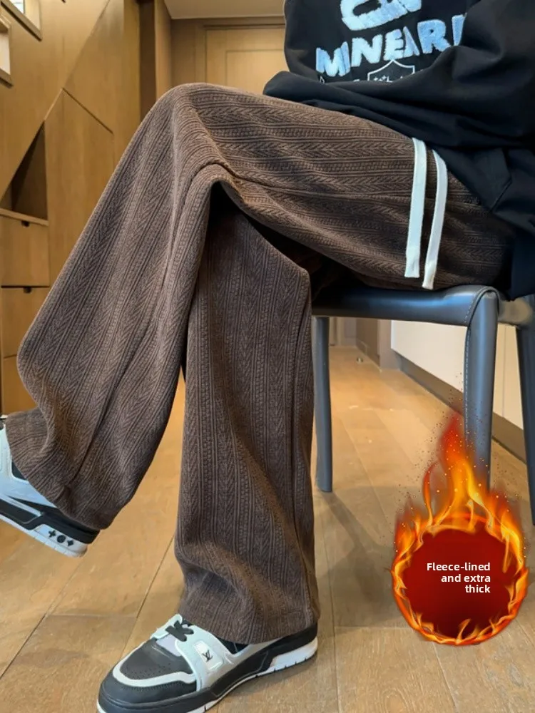 

Мужские широкие повседневные брюки на флисовой подкладке, осенне-зимние, прямого кроя, свободные, в пол, удобные для отдыха