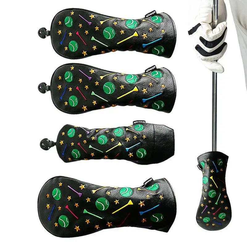 4pcs Golf Club Covers Set PU Leather Golf Club Head Covers Unisex Golf Putter Covers For Driver Fairway Wood And Hybrid