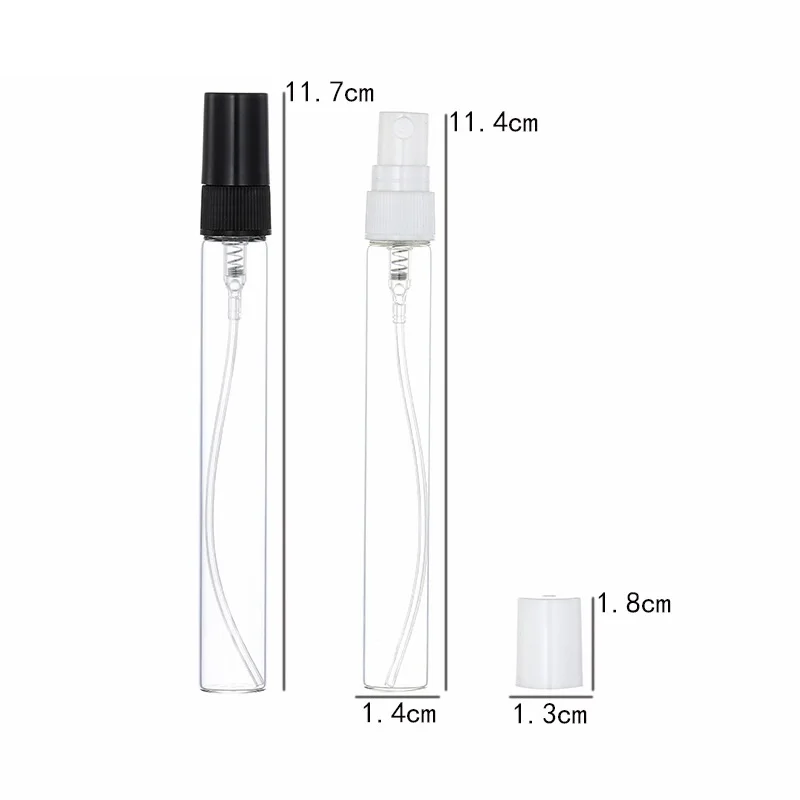 50Pcs Atomizer Spray Bottle Portable Clear Glass Bottle Cosmetic Black White Screw Pump 10ML Packaging Refillable Perfume Bottle