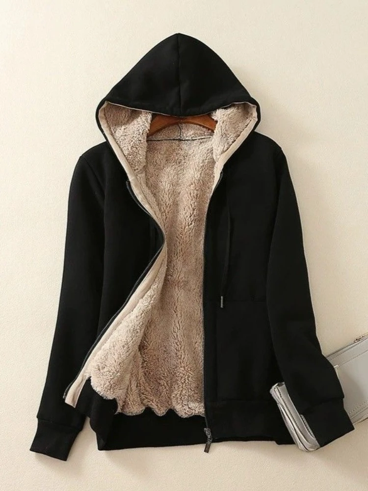 

Новая весенняя элегантная флисовая утепленная толстовка-худи в стиле Харадзюку 2026 года, женское модное повседневное дизайнерское винтажное пальто с капюшоном