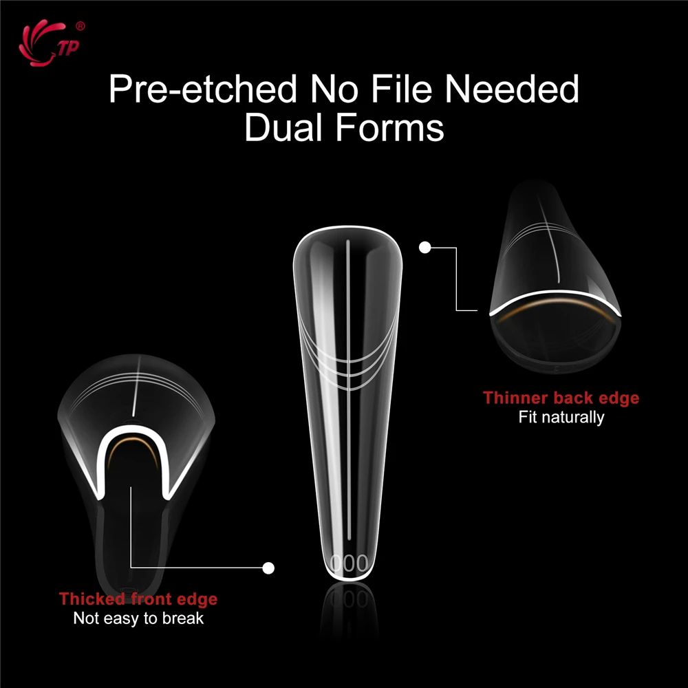 TP Full Cover Widen Dual Nail Forms 150pcs Poly Nail Gel Nail Molds Acrylic Nail Extension System False Nail Tips Manicure Tools